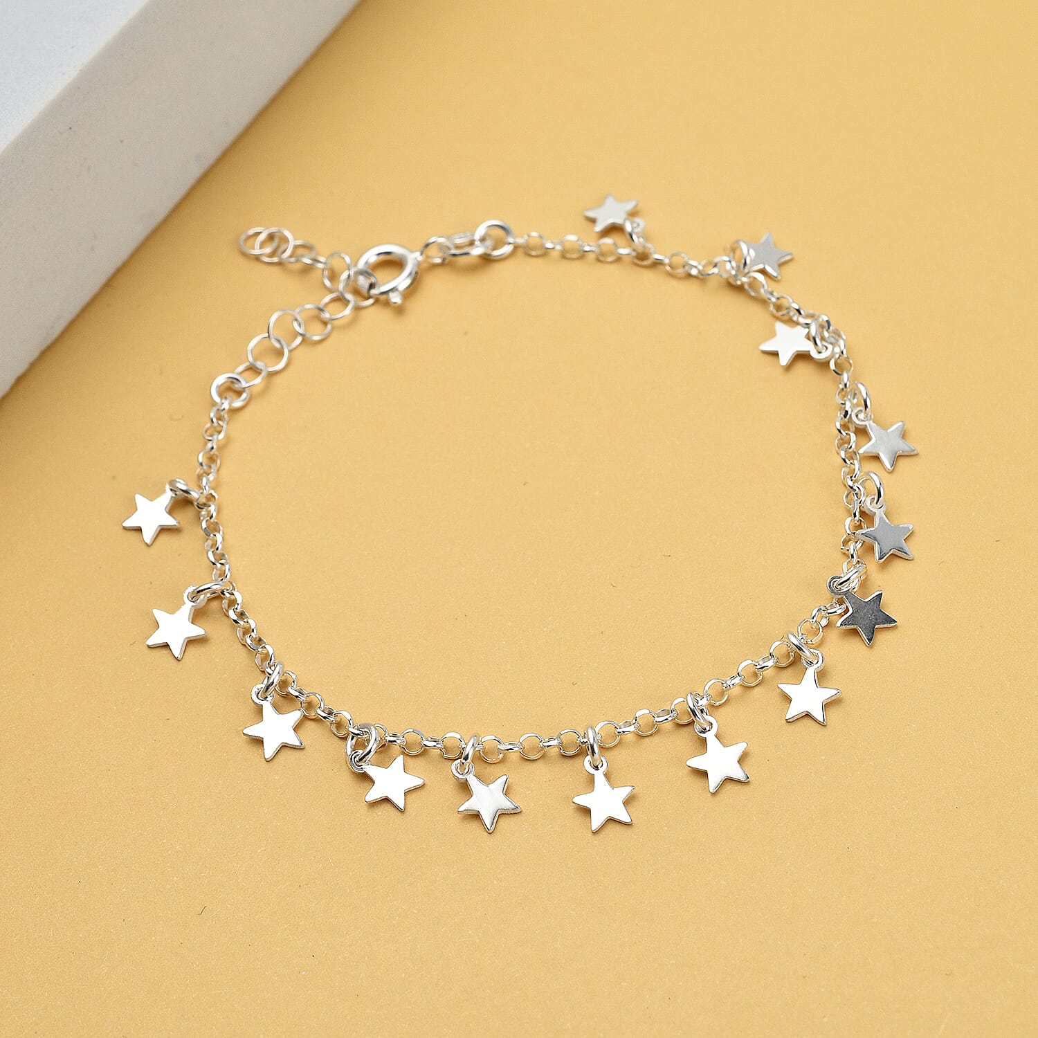 Sterling Silver Dangle Star Bracelet (Size - 7.5)