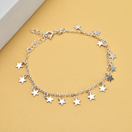 Sterling Silver Dangle Star Bracelet (Size - 7.5)
