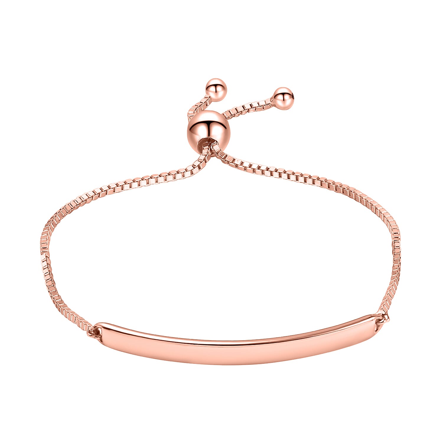 Rachel Galley Rose Gold Overlay Sterling Silver Polished Slider Adjustable Bracelet (Size 6.5 - 9 Adjustable), Silver Wt. 4.10 Gms.