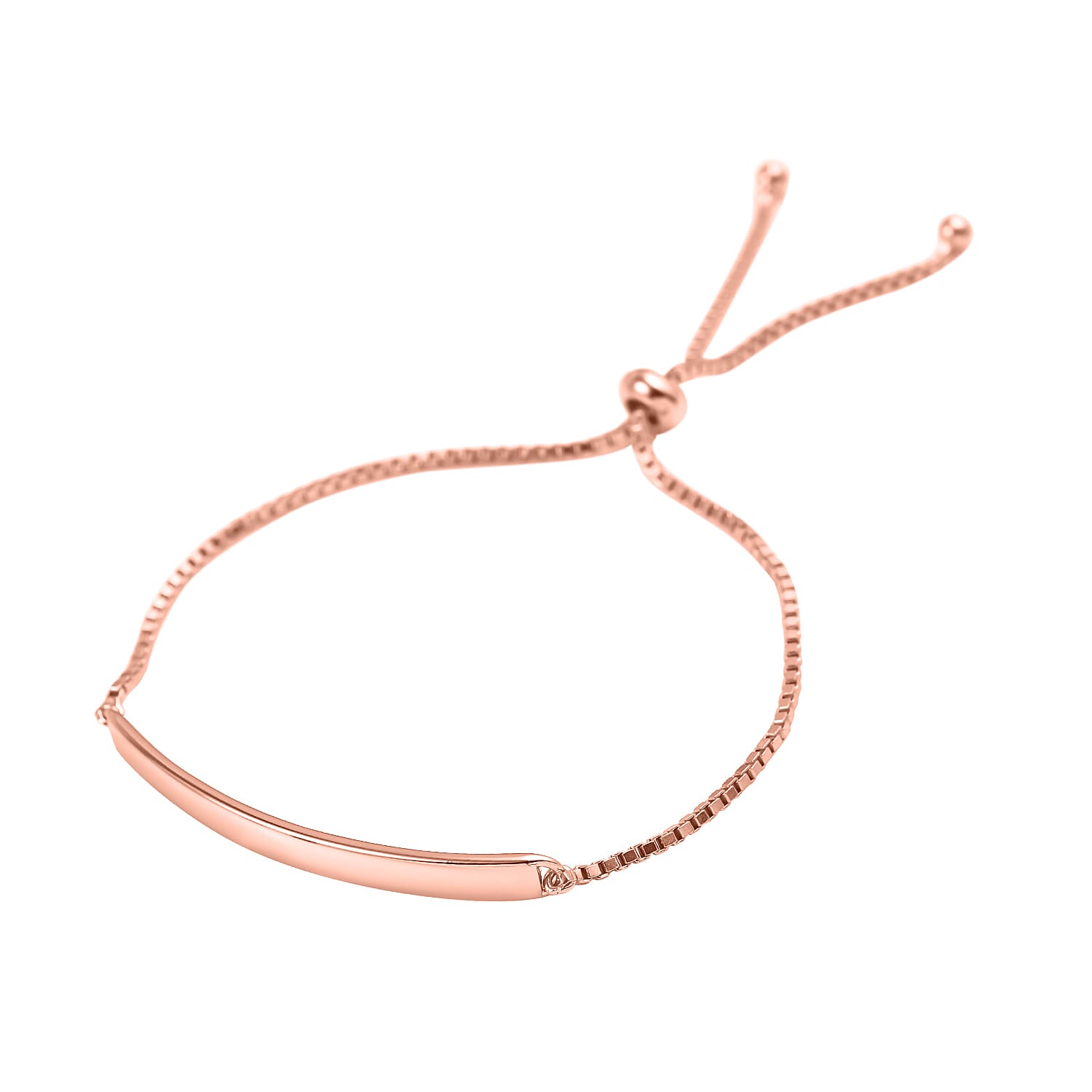 Rachel Galley Rose Gold Overlay Sterling Silver Polished Slider Adjustable Bracelet (Size 6.5 - 9 Adjustable), Silver Wt. 4.10 Gms.