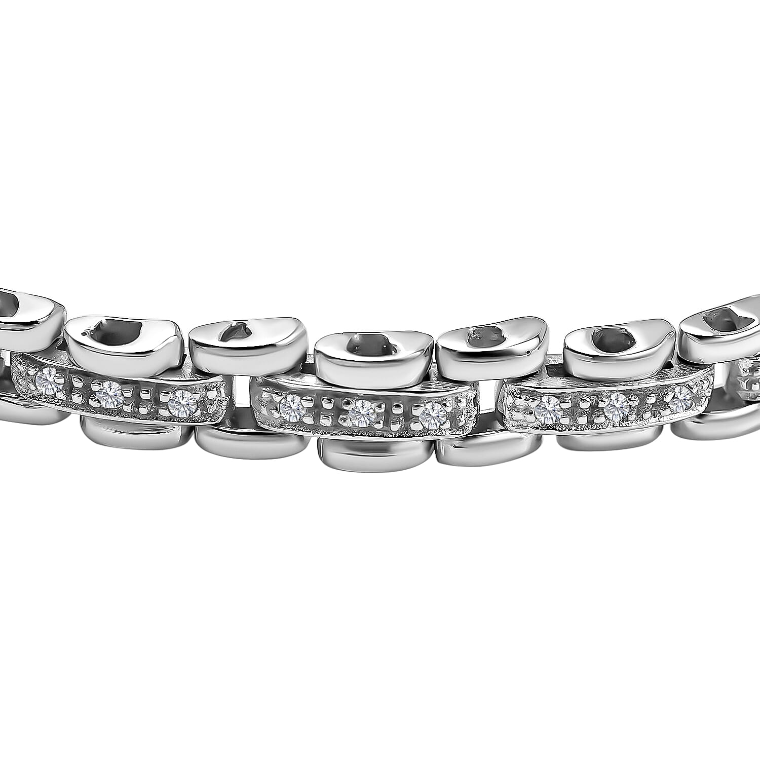 Cubic Zirconia Sterling Silver Stampato Bracelet (Size - 8), Silver Wt. 16.8 Gms