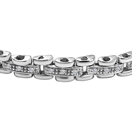 Cubic Zirconia Sterling Silver Stampato Bracelet (Size - 8), Silver Wt. 16.8 Gms