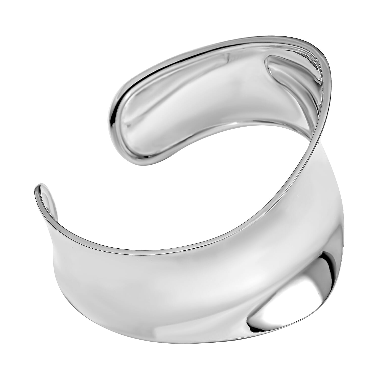 Rhodium Overlay Sterling Silver Wave Cuff Bangle (Size - 7.0), Silver Wt. 17.5 Gms