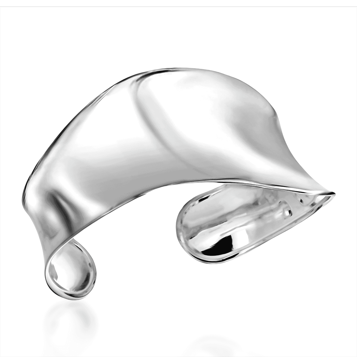 Rhodium Overlay Sterling Silver Wave Cuff Bangle (Size - 7.0), Silver Wt. 17.5 Gms