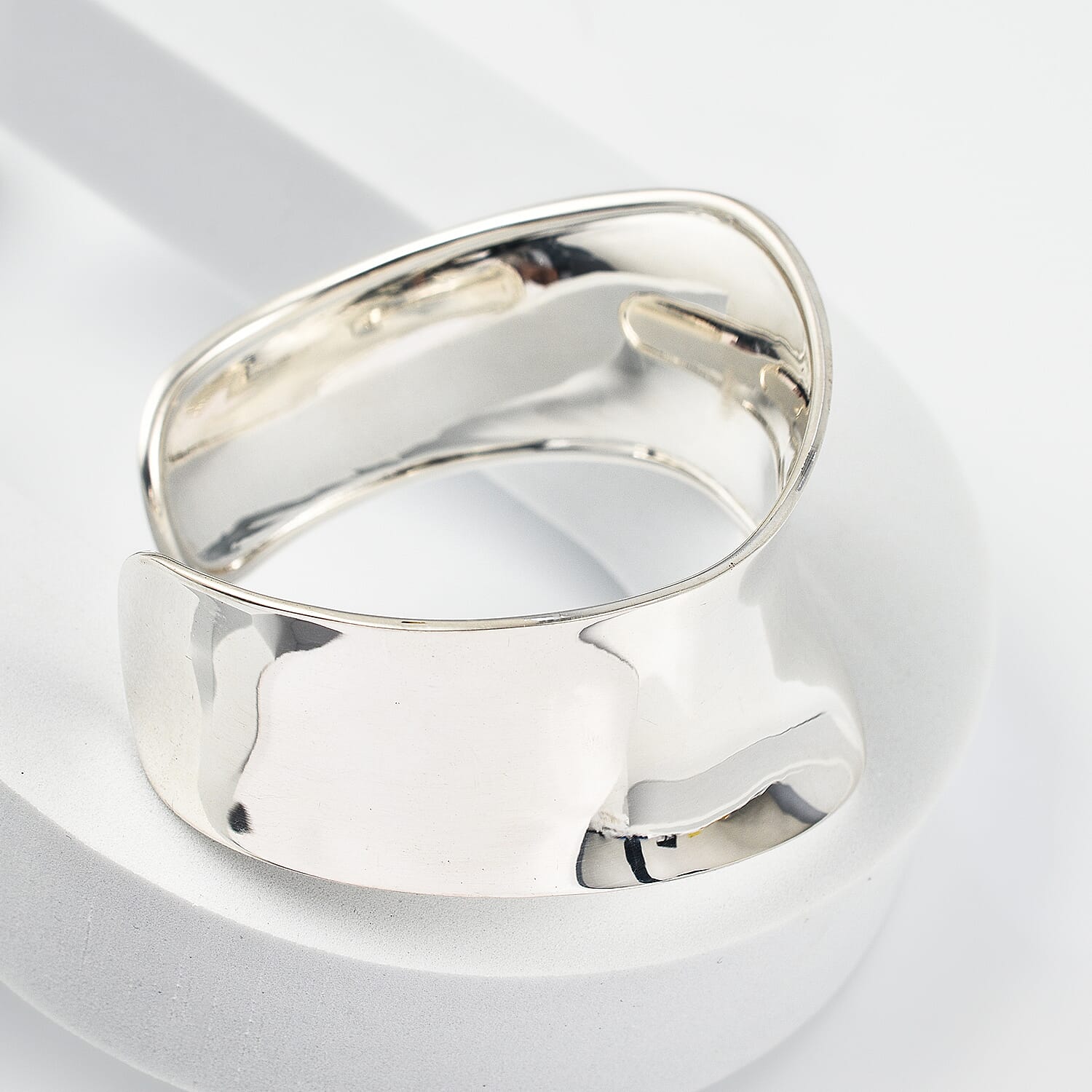 Rhodium Overlay Sterling Silver Wave Cuff Bangle (Size - 7.0), Silver Wt. 17.5 Gms