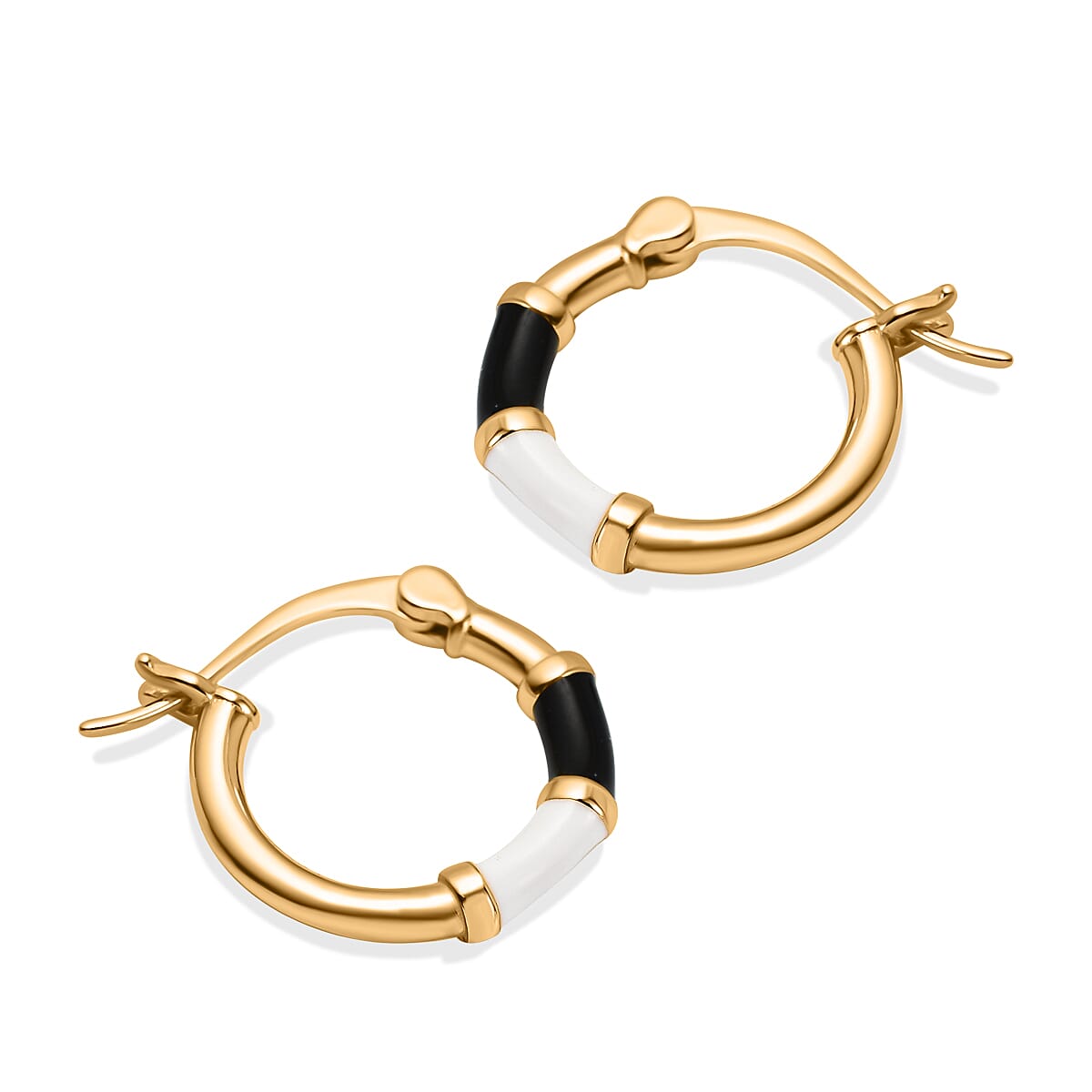 RACHEL GALLEY - Yellow Gold Overlay Sterling Silver Black & White Enamelled Hoop Earrings