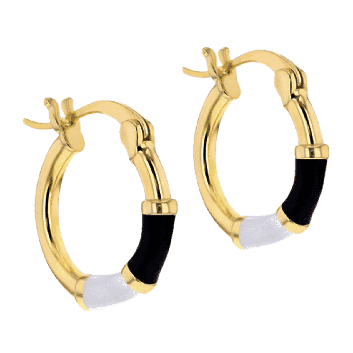 RACHEL GALLEY - Yellow Gold Overlay Sterling Silver Black & White Enamelled Hoop Earrings