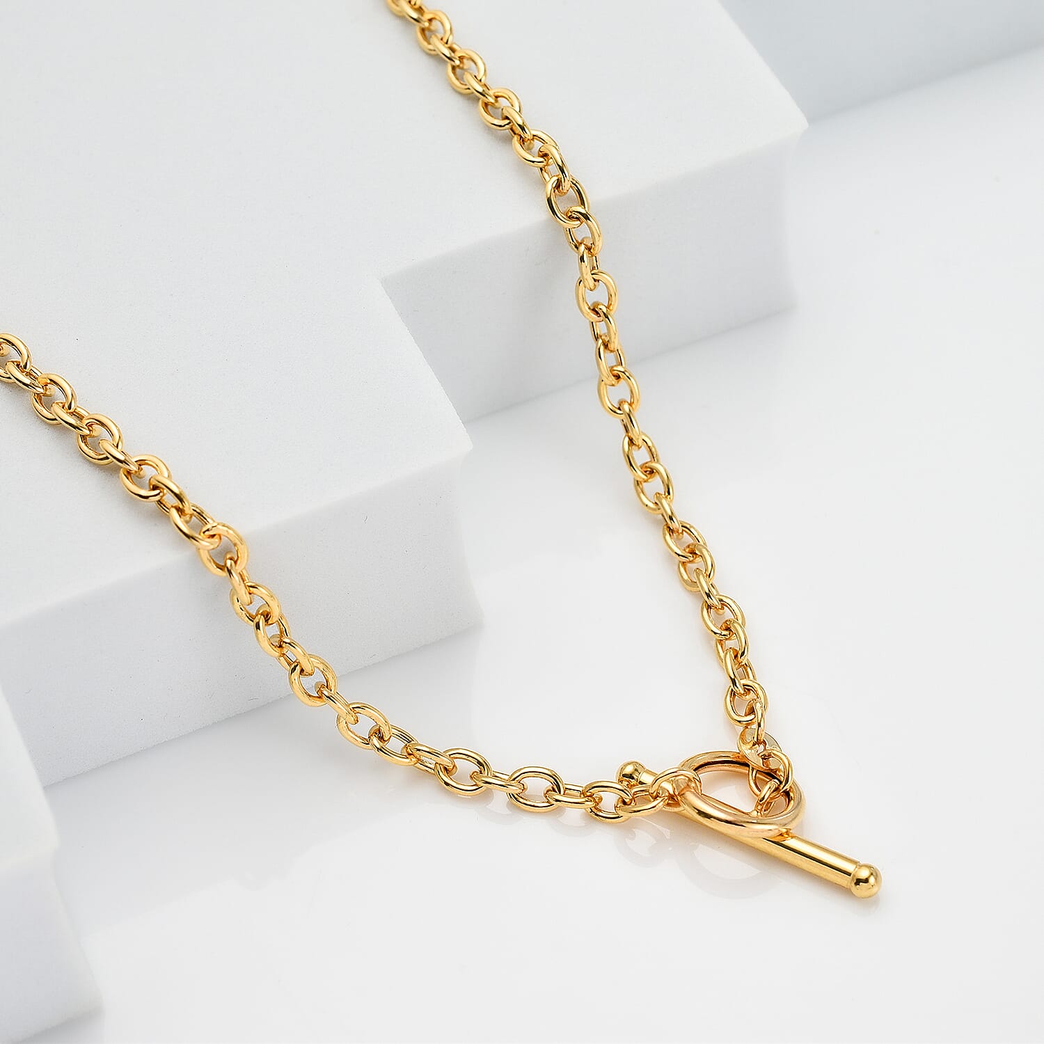 RACHEL GALLEY 9K Yellow Gold Oval Link Belcher Necklace (Size - 17) with T-Bar Clasp, Gold Wt. 5.70 Gms.