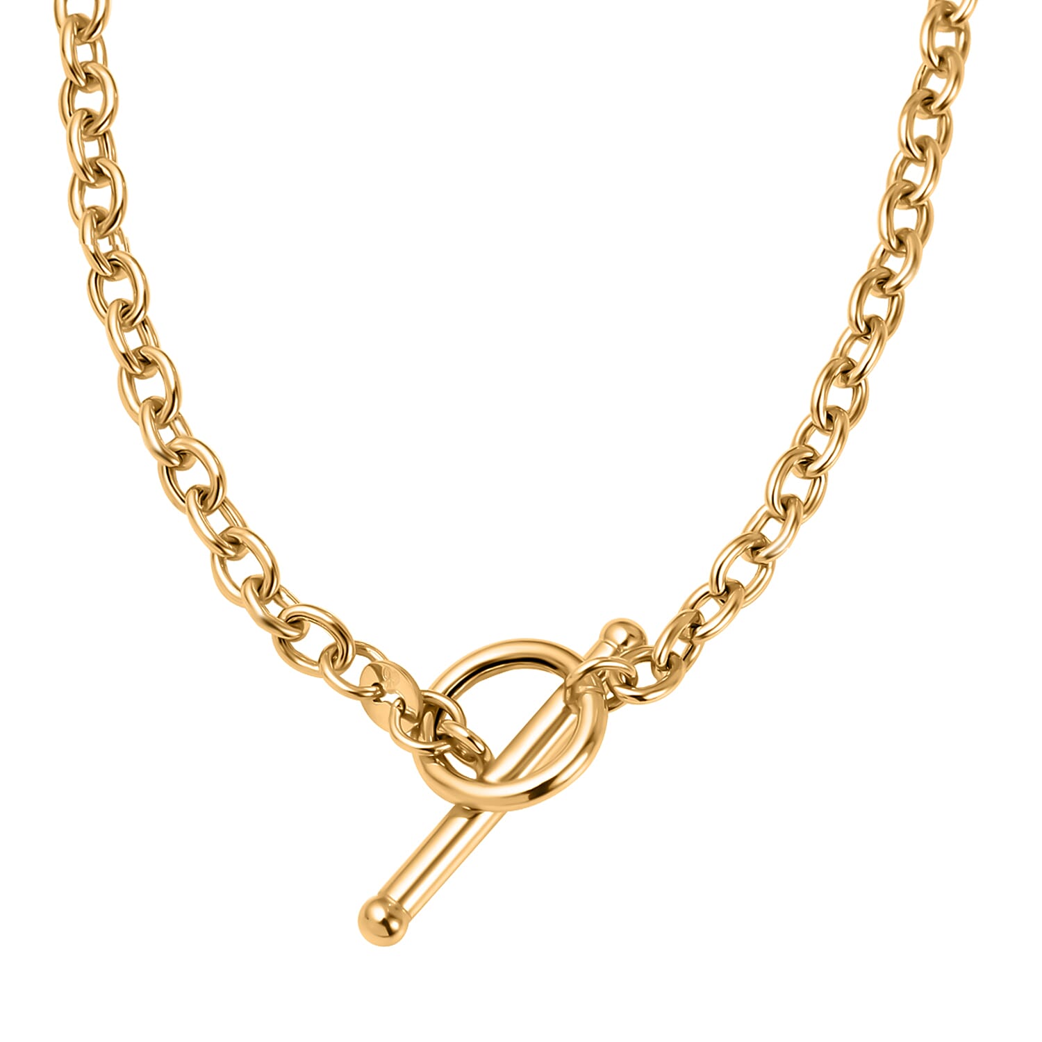 RACHEL GALLEY 9K Yellow Gold Oval Link Belcher Necklace (Size - 17) with T-Bar Clasp, Gold Wt. 5.70 Gms.