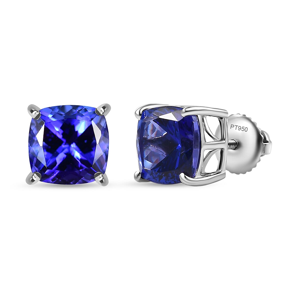RHAPSODY 950 Platinum AAAA Tanzanite Solitaire Stud Screw Back Earring 4.95 Ct