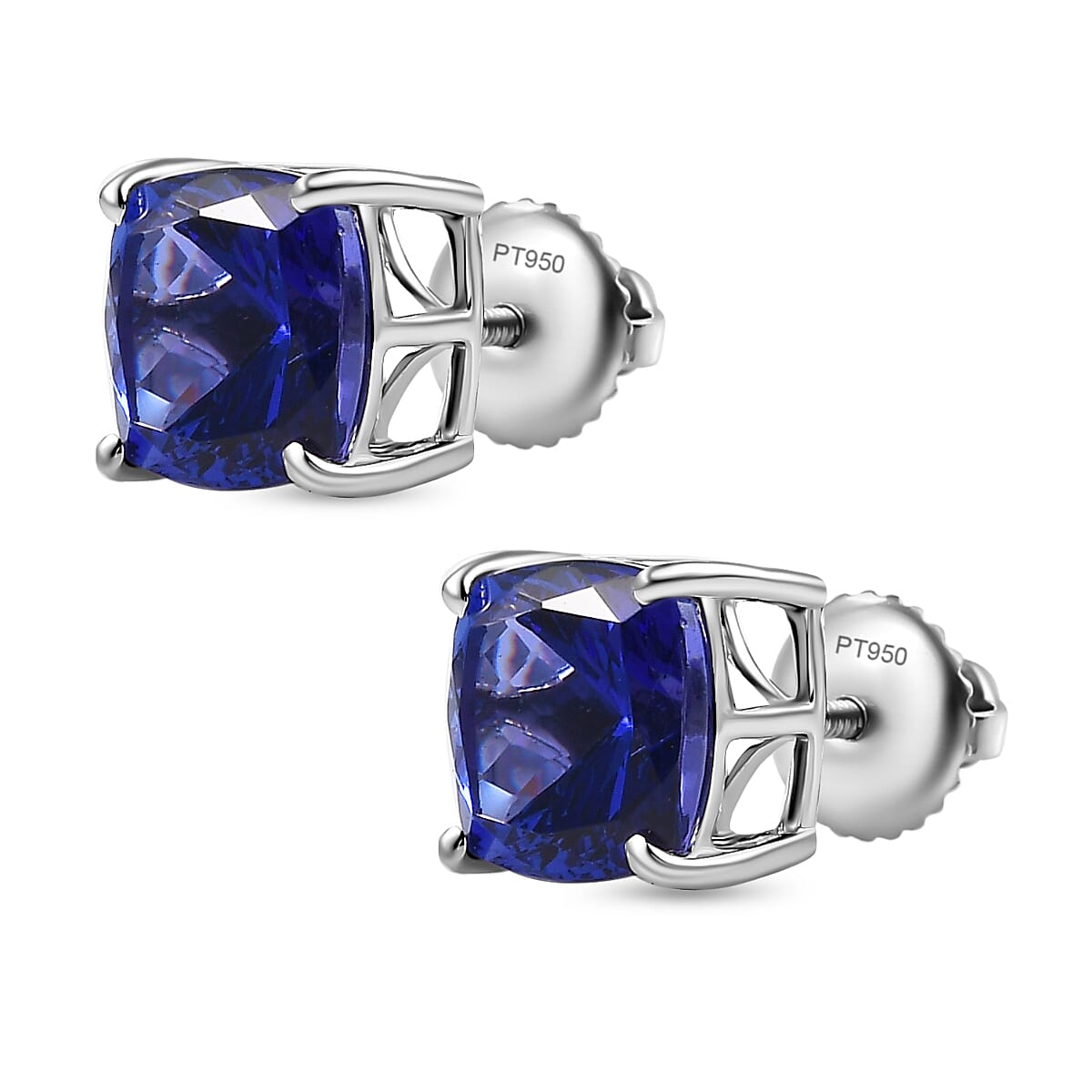 RHAPSODY 950 Platinum AAAA Tanzanite Solitaire Stud Screw Back Earring 4.95 Ct