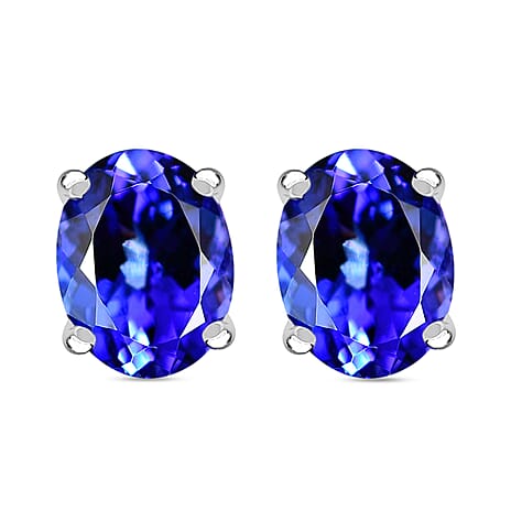 RHAPSODY 950 Platinum AAAA Tanzanite Solitaire Stud Screw Back Earrings 5.00 Ct.