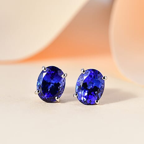 RHAPSODY 950 Platinum AAAA Tanzanite Solitaire Stud Screw Back Earrings 5.00 Ct.