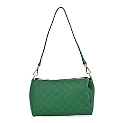 Designer Inspired -3D Checker Embossed Pattern Genuine Leather Crossbody Bag - Brown