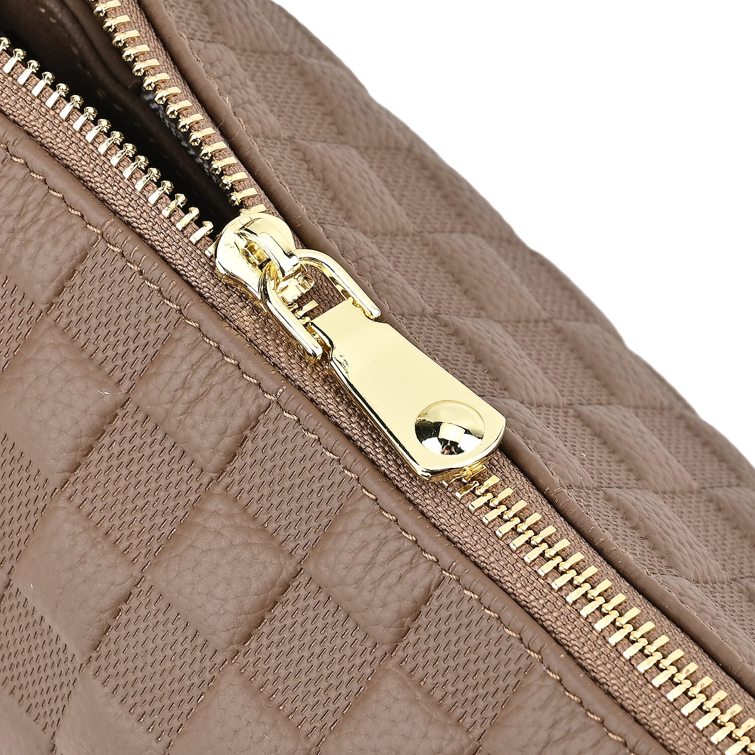 Designer Inspired -3D Checker Embossed Pattern Genuine Leather Crossbody Bag - Brown