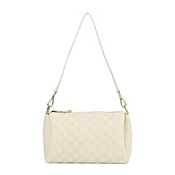 Designer Inspired -3D Checker Embossed Pattern Genuine Leather Crossbody Bag - Brown