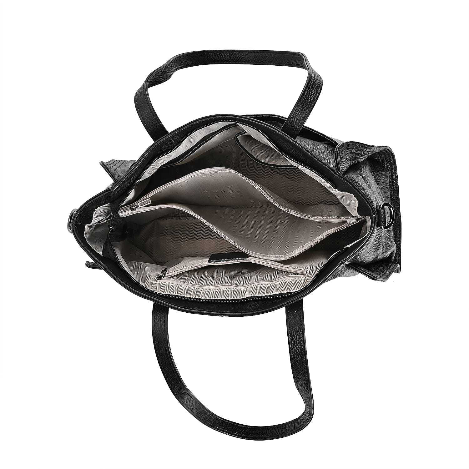 Genuine Leather Solid Tote Bag - Black