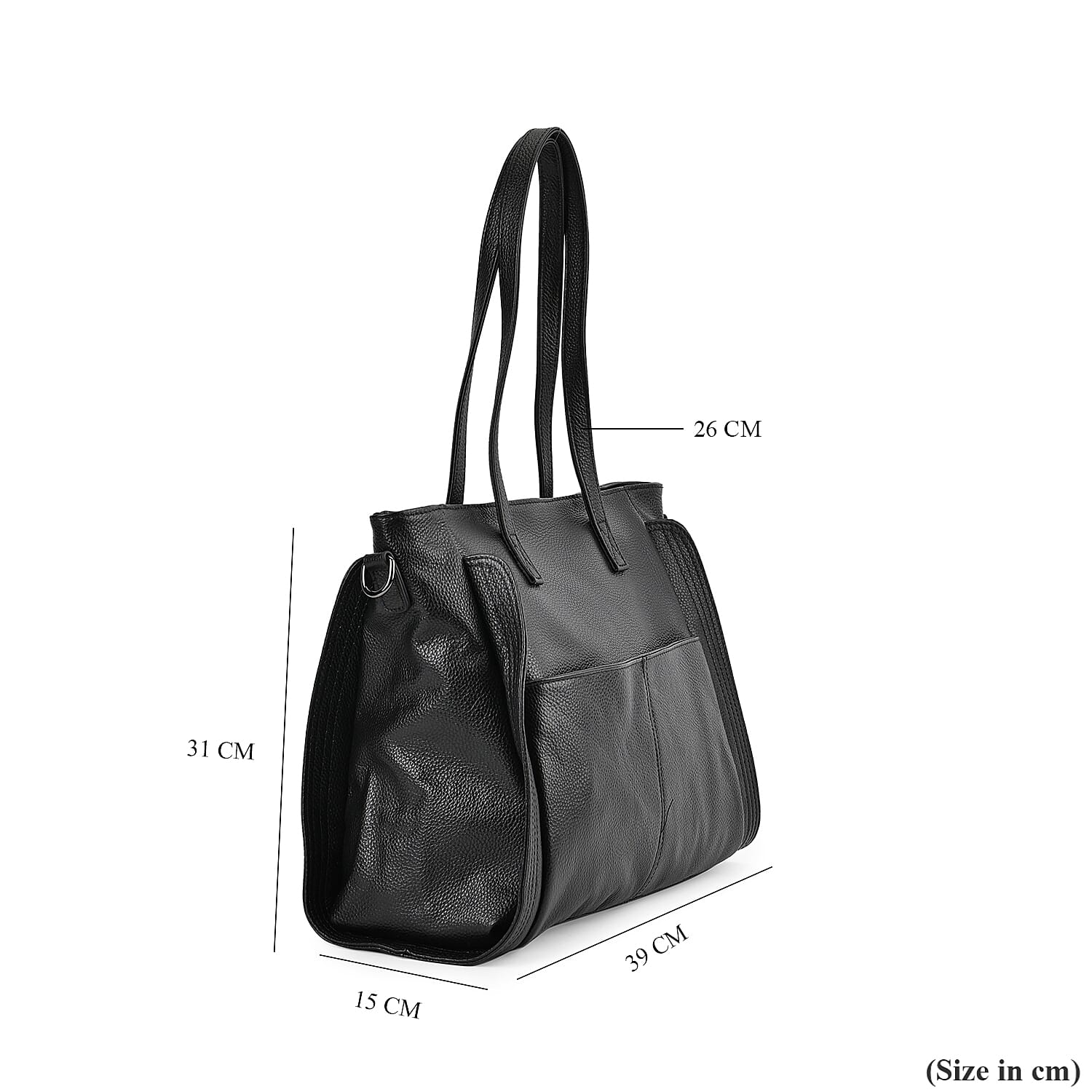 Genuine Leather Solid Tote Bag - Black