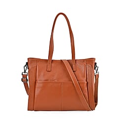 Premium Full Grain 100% Genuine Leather Tote Bag - Tan