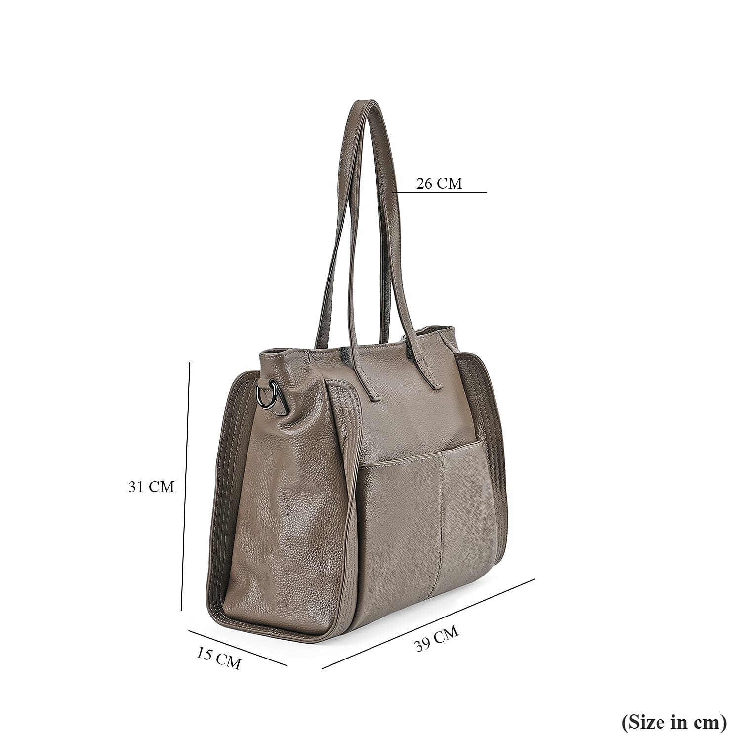 Premium Full Grain 100% Genuine Leather Tote Bag - Grey