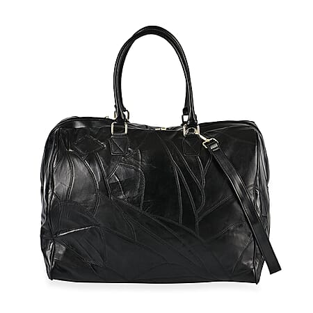 100% Genuine Leather DUFFLE Bag With Detachable Shoulder Strap - Black