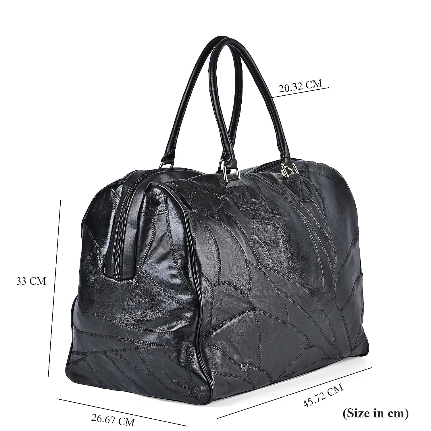 100% Genuine Leather DUFFLE Bag With Detachable Shoulder Strap - Black