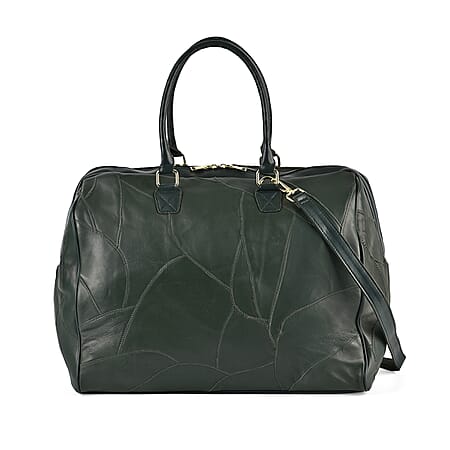 CLOSEOUT OFFER - 100% Genuine Leather DUFFLE Bag With Detachable Shoulder Strap - Green