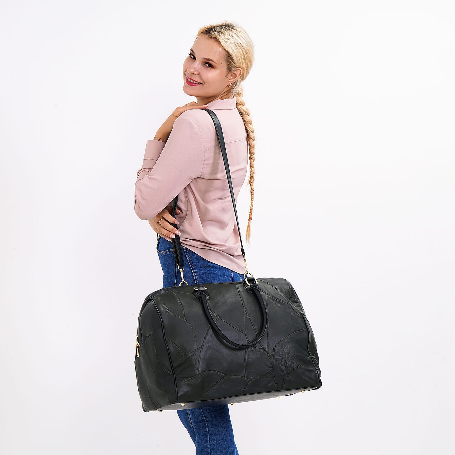 CLOSEOUT OFFER - 100% Genuine Leather DUFFLE Bag With Detachable Shoulder Strap - Green