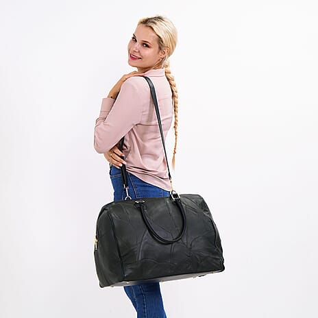 CLOSEOUT OFFER - 100% Genuine Leather DUFFLE Bag With Detachable Shoulder Strap - Green