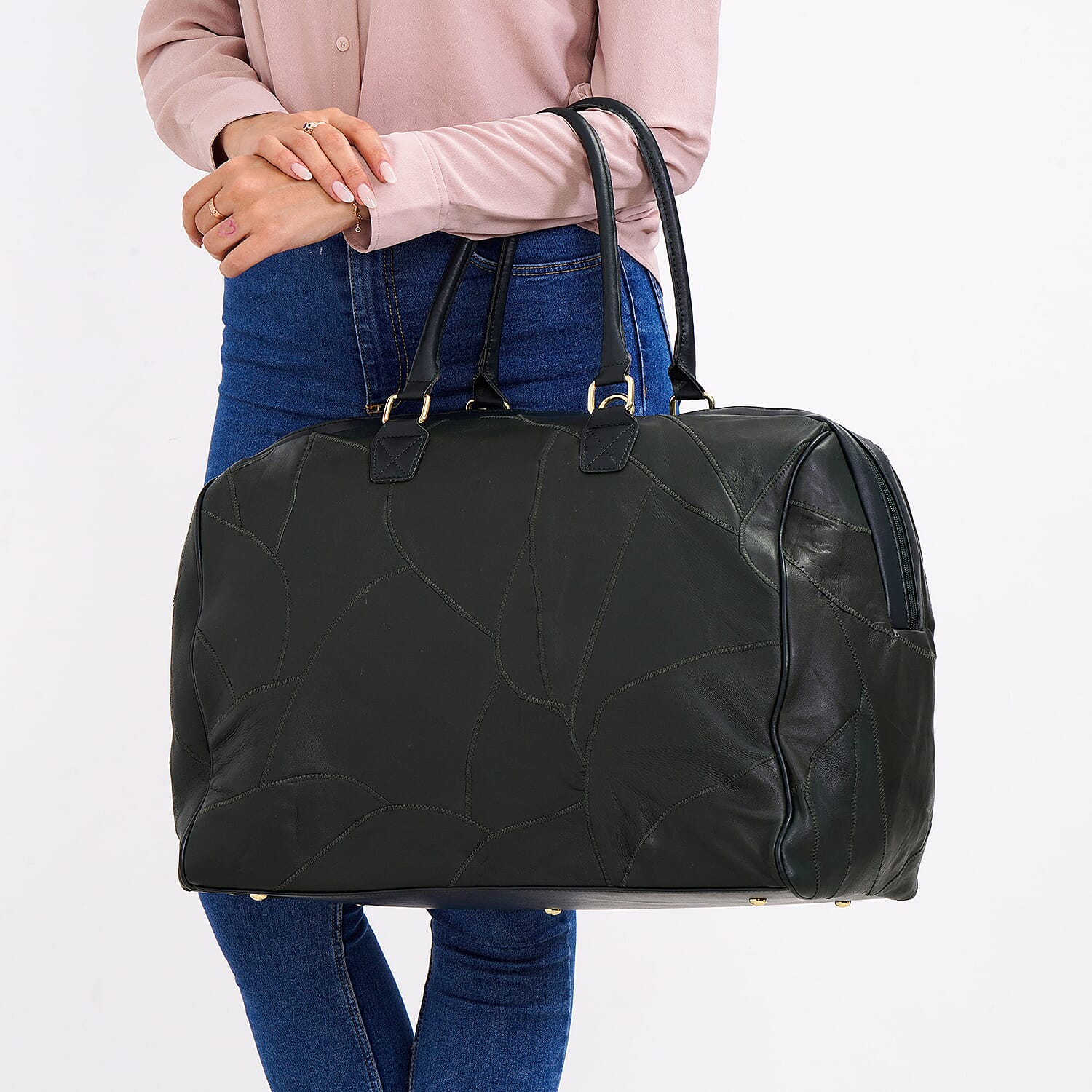 CLOSEOUT OFFER - 100% Genuine Leather DUFFLE Bag With Detachable Shoulder Strap - Green