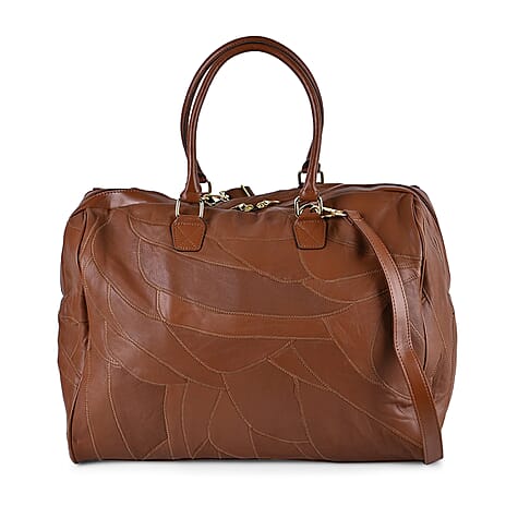 Closeout Deal - Genuine Leather Travel Bag with Shoulder Strap - Brown