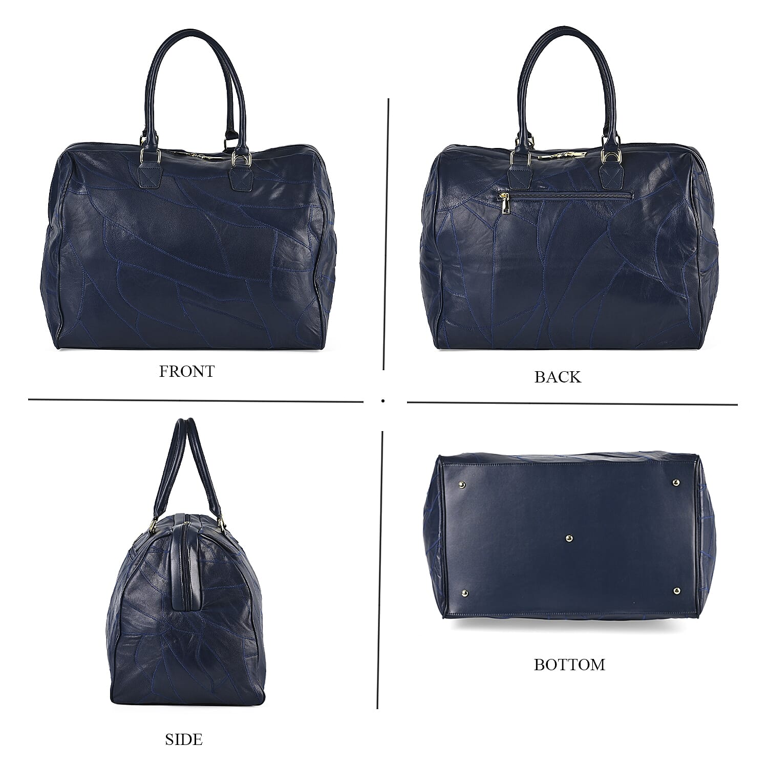 100% Genuine Leather DUFFLE Bag With Detachable Shoulder Strap - Navy