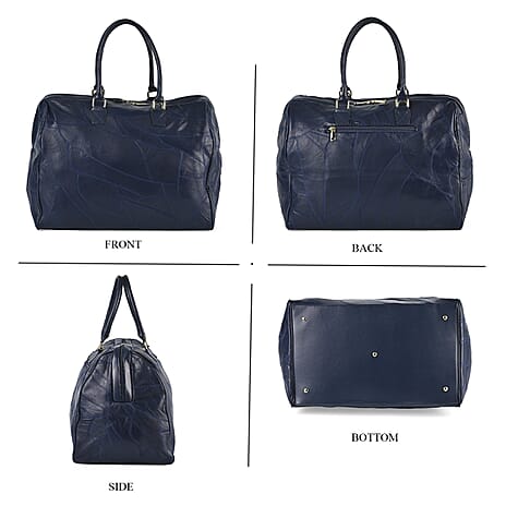 Closeout Deal - Genuine Leather Travel Bag with Shoulder Strap - Blue