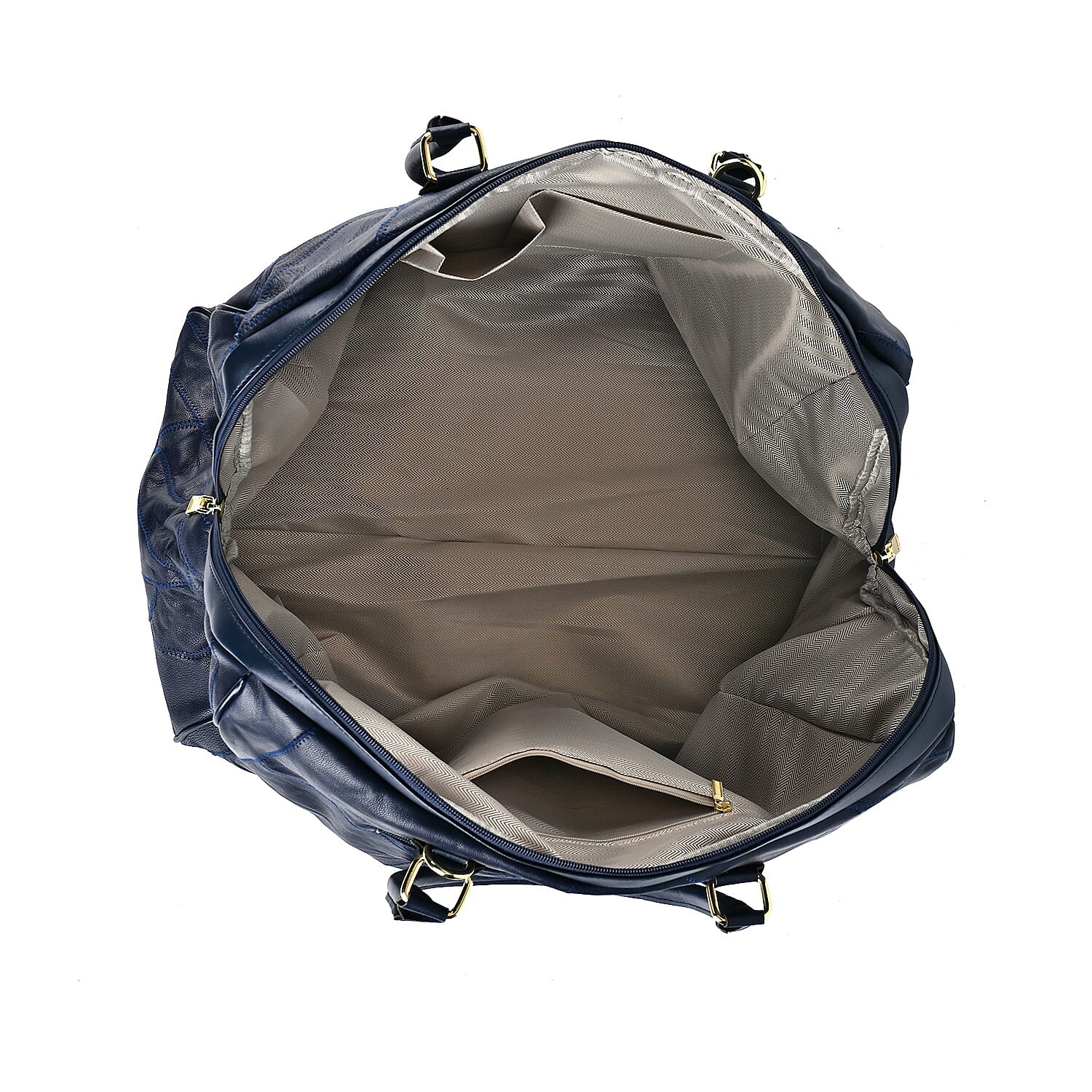 100% Genuine Leather DUFFLE Bag With Detachable Shoulder Strap - Navy