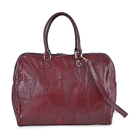 100% Genuine Leather DUFFLE Bag With Detachable Shoulder Strap - Burgundy