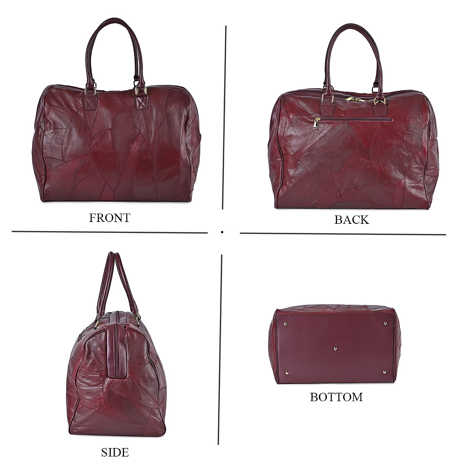 100% Genuine Leather DUFFLE Bag With Detachable Shoulder Strap - Burgundy