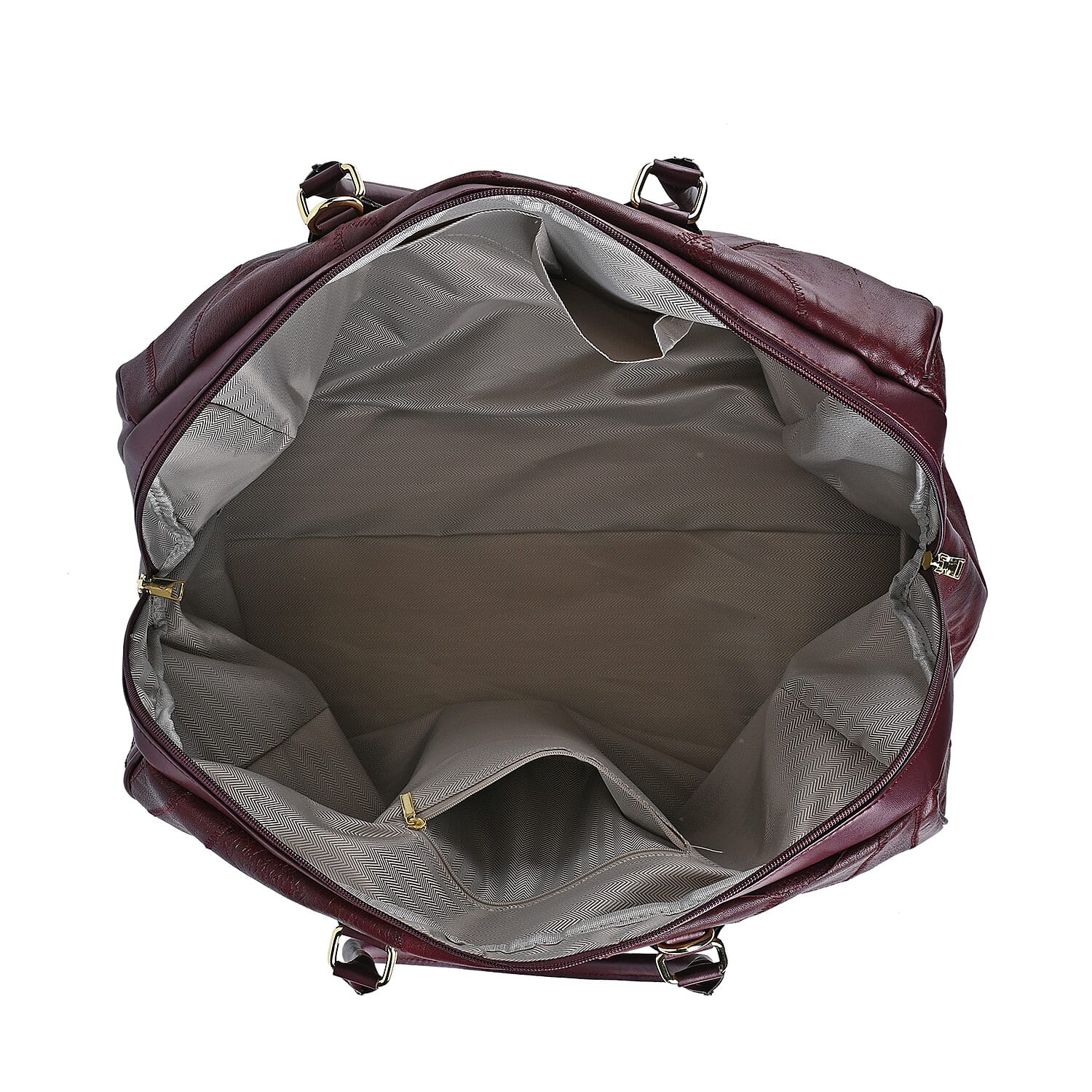 100% Genuine Leather DUFFLE Bag With Detachable Shoulder Strap - Burgundy