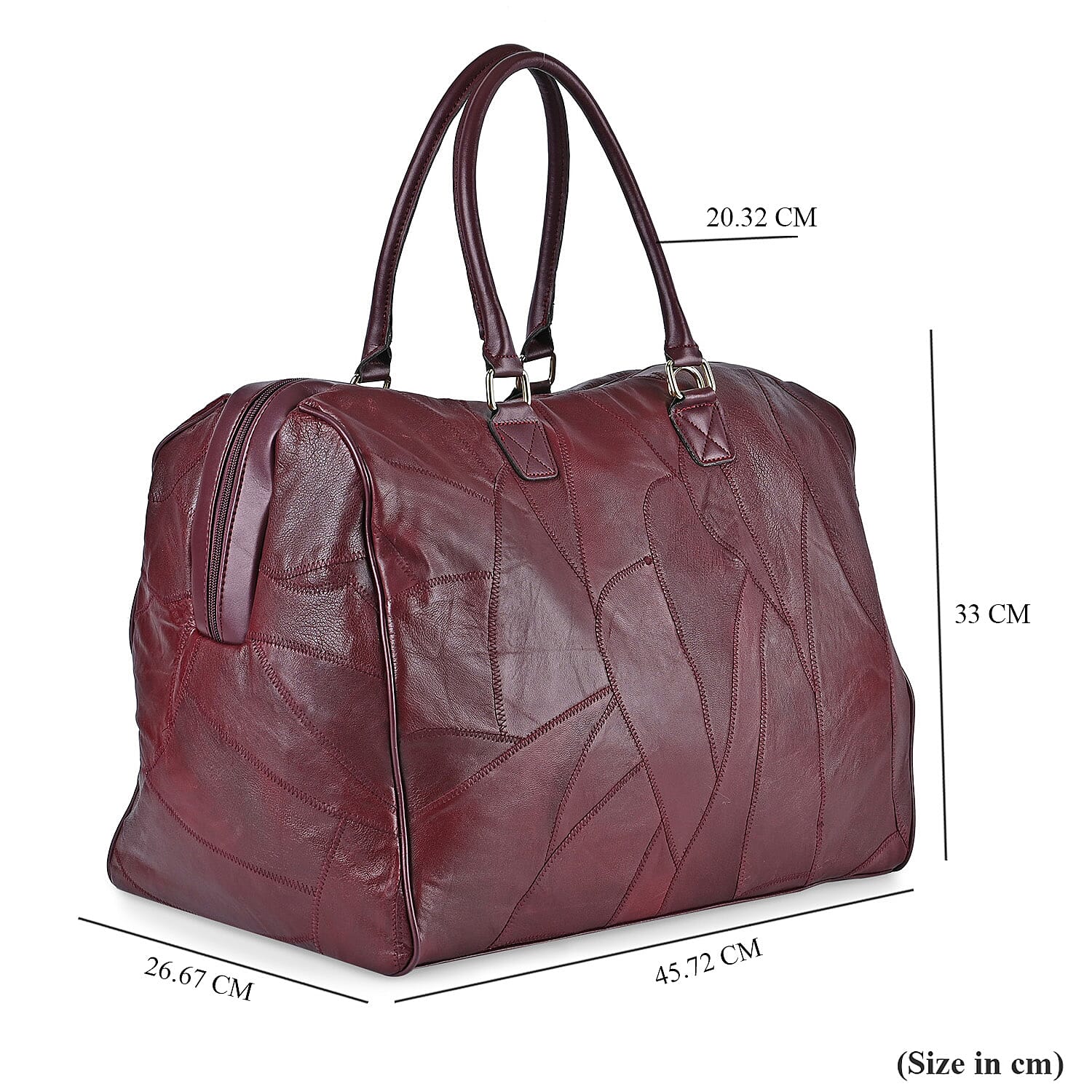 100% Genuine Leather DUFFLE Bag With Detachable Shoulder Strap - Burgundy