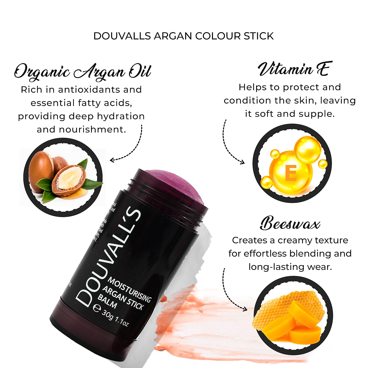 Douvalls Argan Colour Stick Balm (30g) - Smoked Plum