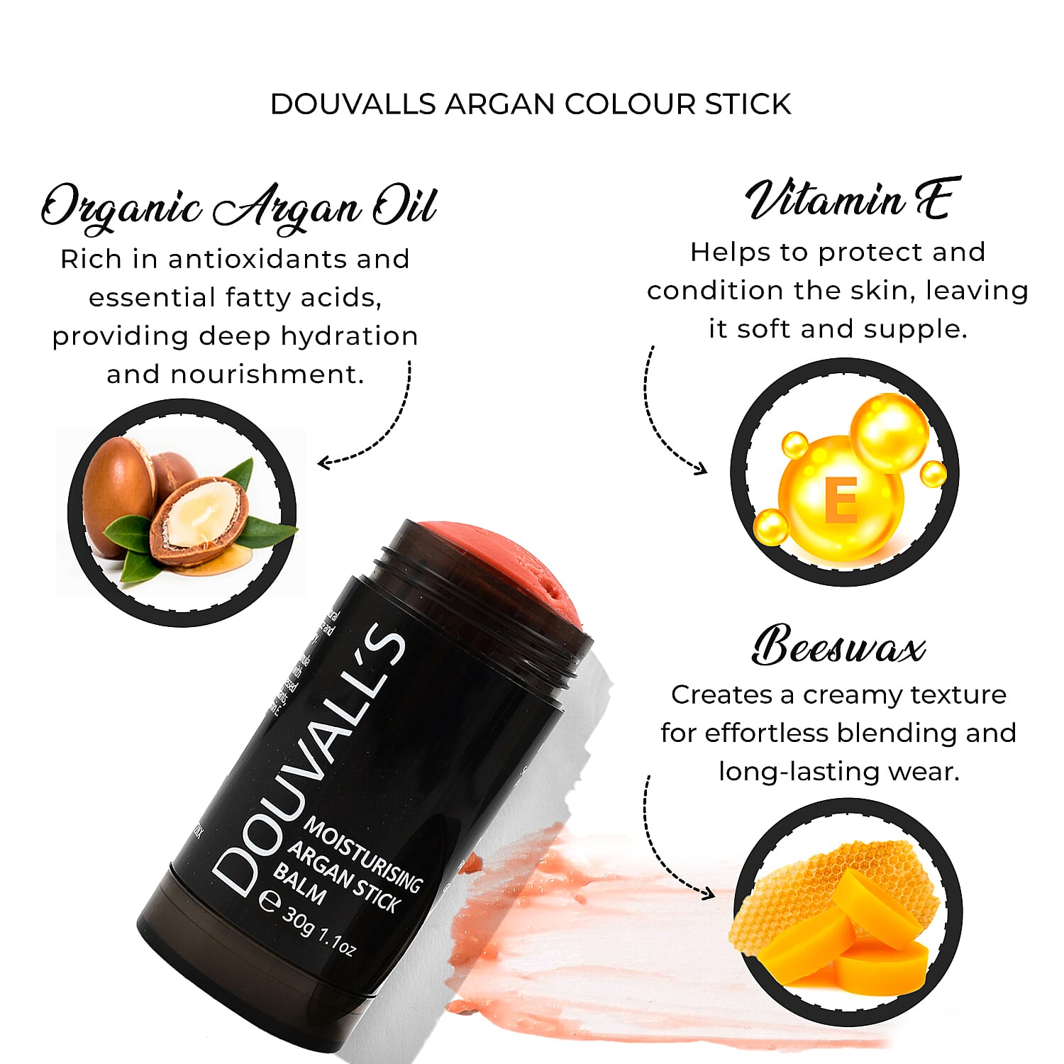 Douvalls Argan Colour Stick Balm (30g) - Boss Peach