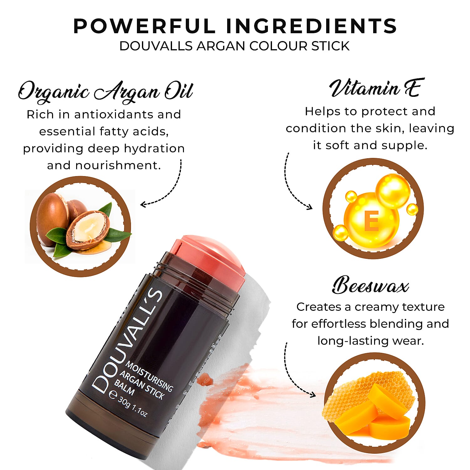 Douvalls Argan Colour Stick Balm (30g) - Wild Honey