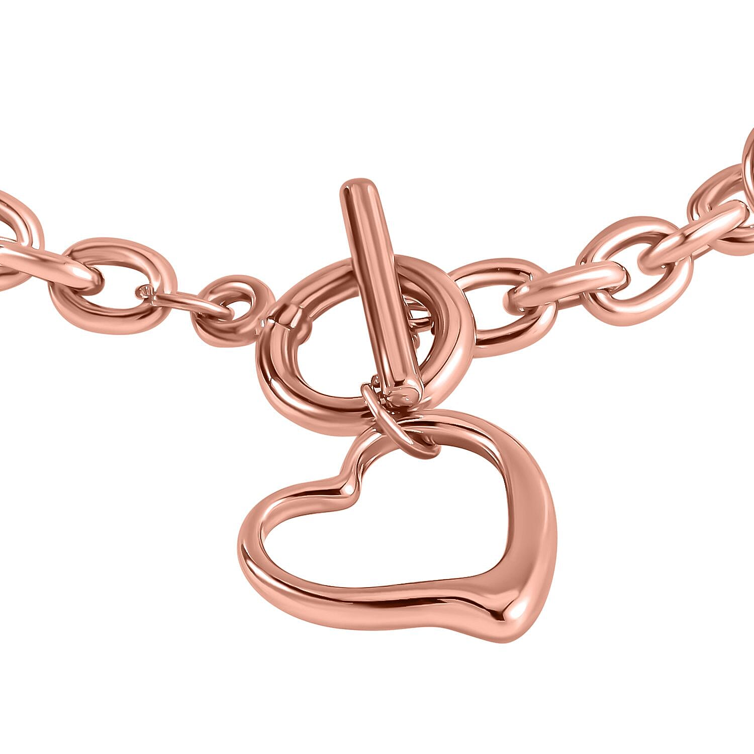 Designer CLOSEOUT - Belcher Link T-Bar Toggle Clasp Heart Charm Rose Gold Plated Bracelet (Size 8)