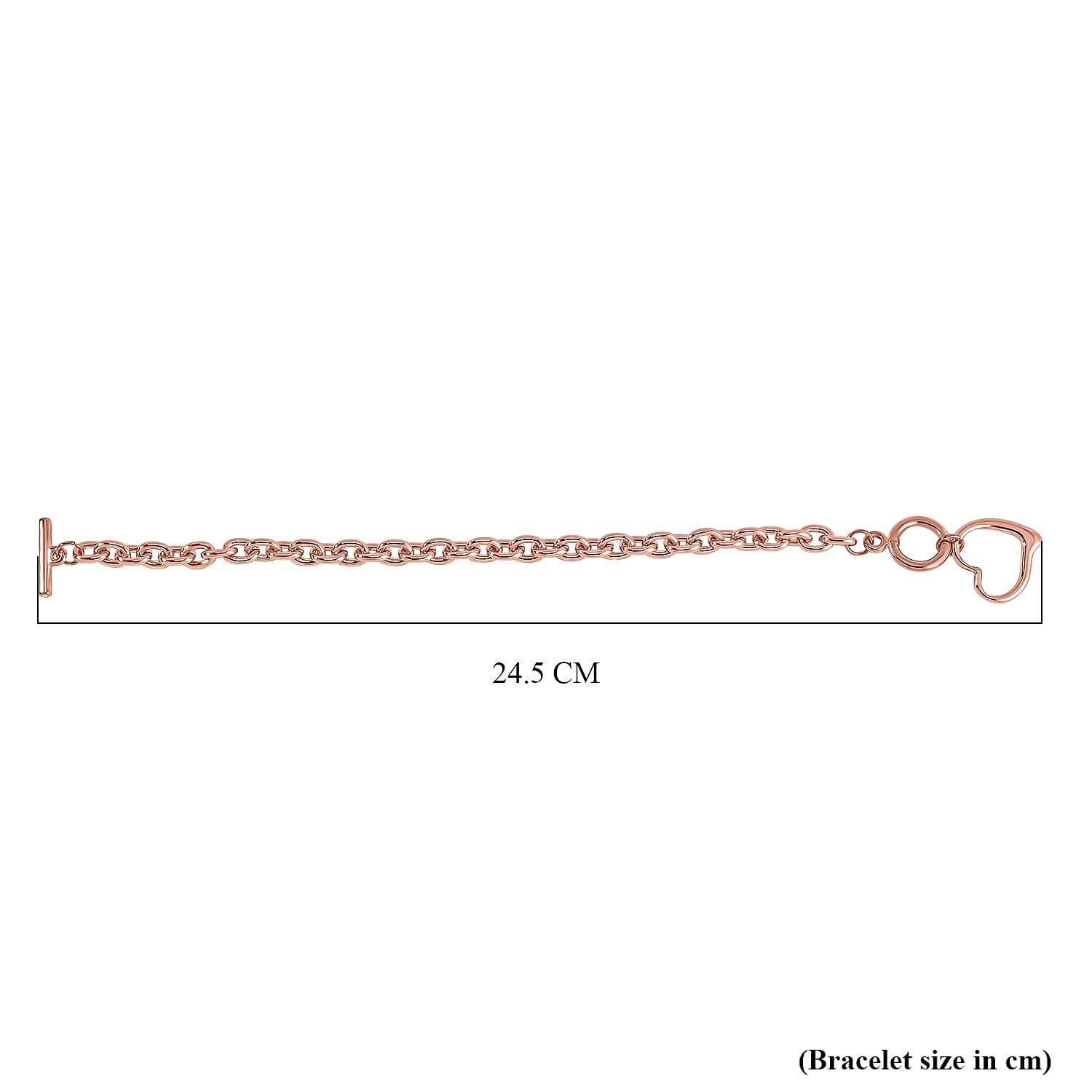Designer CLOSEOUT - Belcher Link T-Bar Toggle Clasp Heart Charm Rose Gold Plated Bracelet (Size 8)