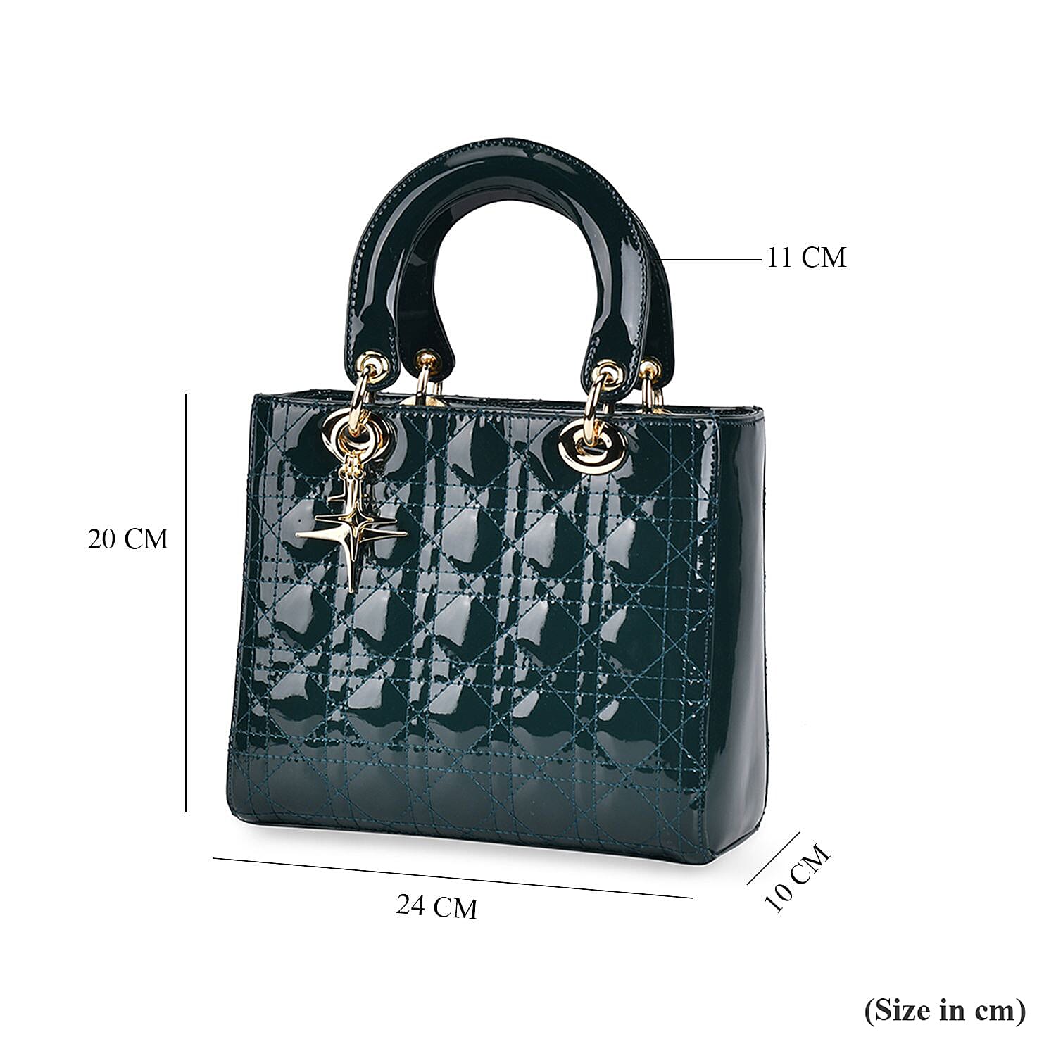 Genuine Leather Quilted Lattice Crossbody Bag with Handle Drop - Green Genuine Leather Quilted Lattice Crossbody Bag with Handle Drop - Green