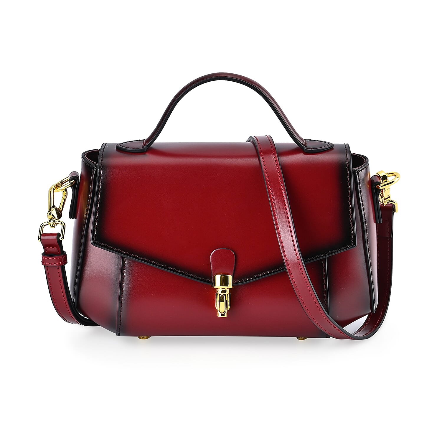 Designer Close Out - Genuine Leather Crossbody Bag with Shoulder Strap & Exterior Zipped Pocket - Burgundy