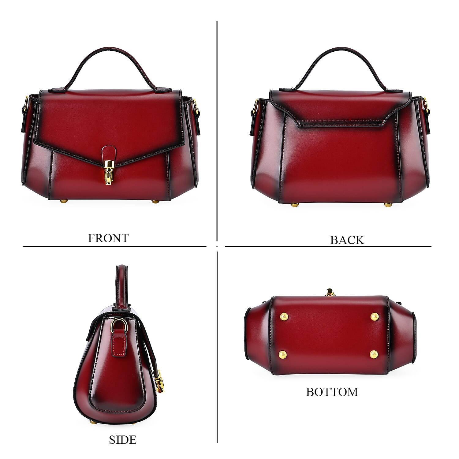 Designer Close Out - Genuine Leather Crossbody Bag with Shoulder Strap & Exterior Zipped Pocket - Burgundy