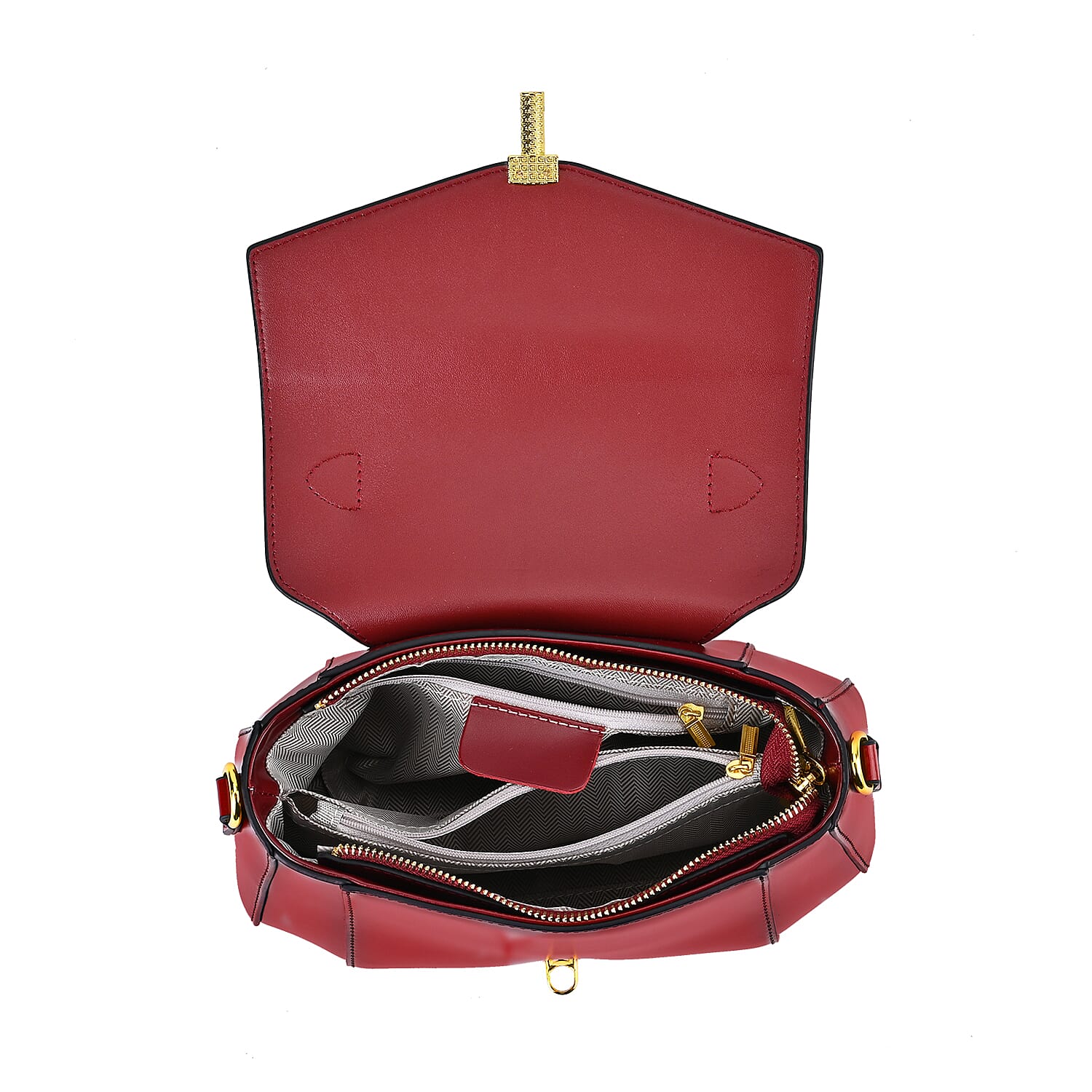 Designer Close Out - Genuine Leather Crossbody Bag with Shoulder Strap & Exterior Zipped Pocket - Burgundy