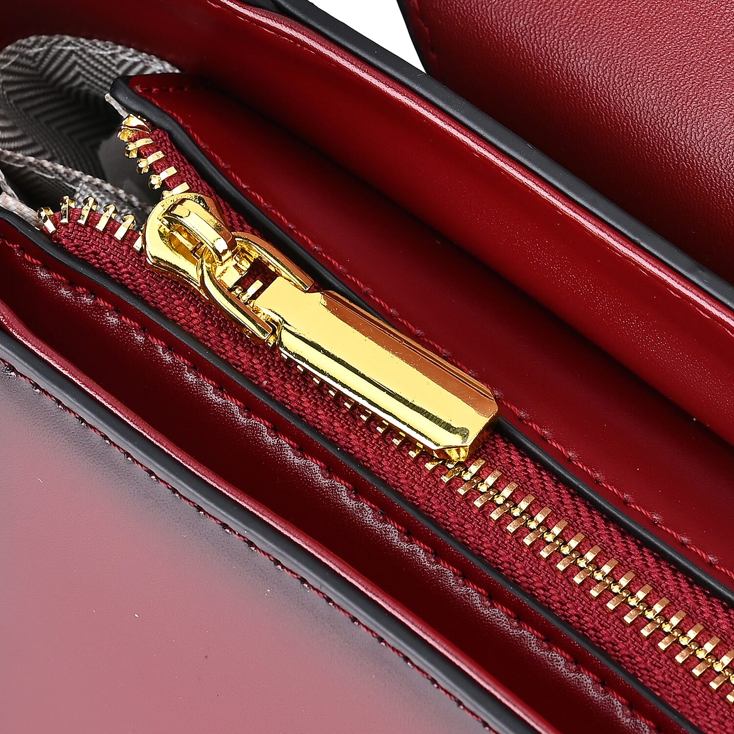 Designer Close Out - Genuine Leather Crossbody Bag with Shoulder Strap & Exterior Zipped Pocket - Burgundy