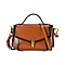 Designer Close Out - Genuine Leather Crossbody Bag with Shoulder Strap & Exterior Zipped Pocket - Tan
