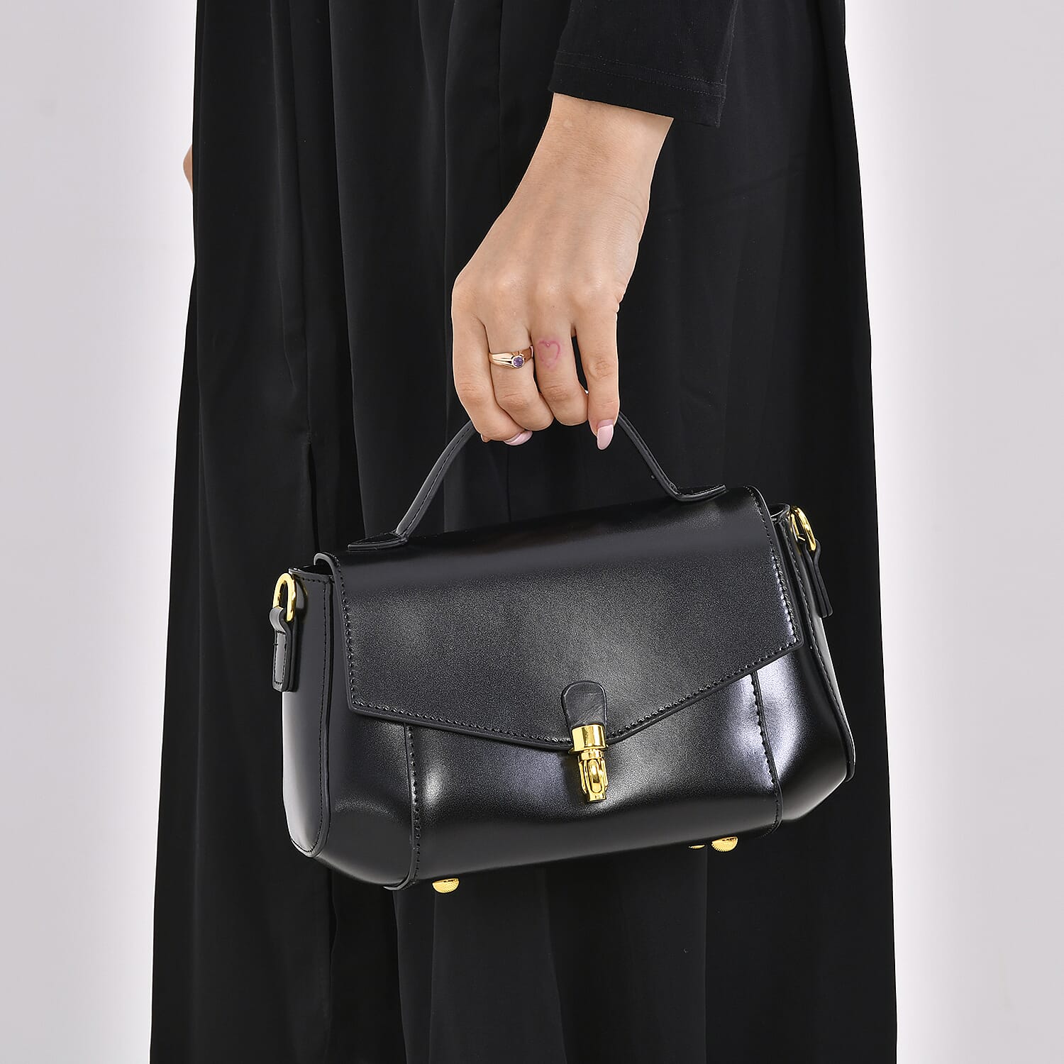 Designer Close Out - 100% Genuine Leather Crossbody Bag with Shoulder Strap & Exterior Zipped Pocket - Black